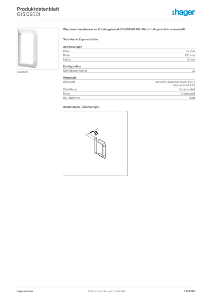 Bild Hager Produktdatenblatt G15139001 | Hager Deutschland