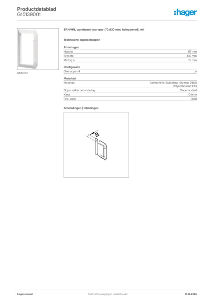 Afbeelding Hager Productdatablad G15139001 | Hager Nederland