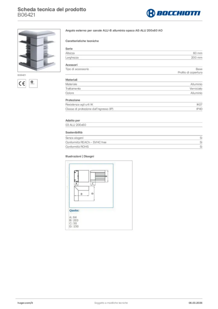 Immagine Bocchiotti Scheda tecnica del prodotto B06421 | Hager Italia