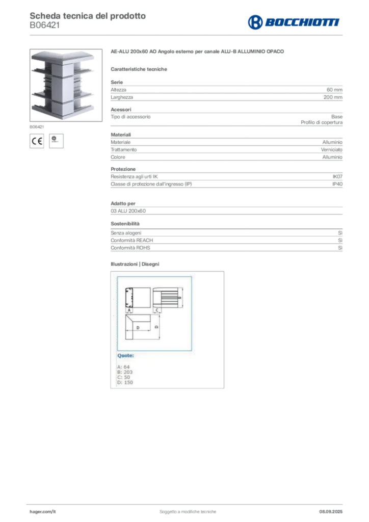Immagine Bocchiotti Scheda tecnica del prodotto B06421 | Hager Italia