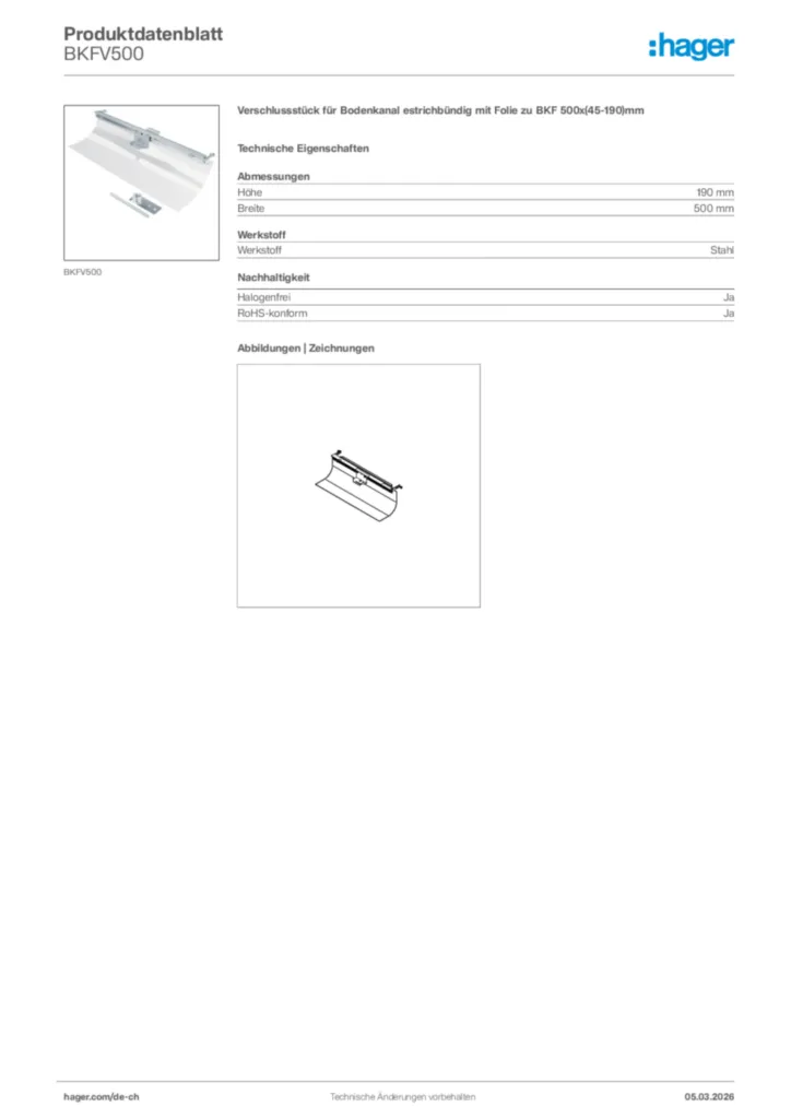 Bild Hager Produktdatenblatt BKFV500 | Hager Schweiz