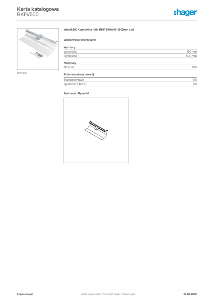 Zdjęcie Hager Karta katalogowa BKFV500 | Hager Polska