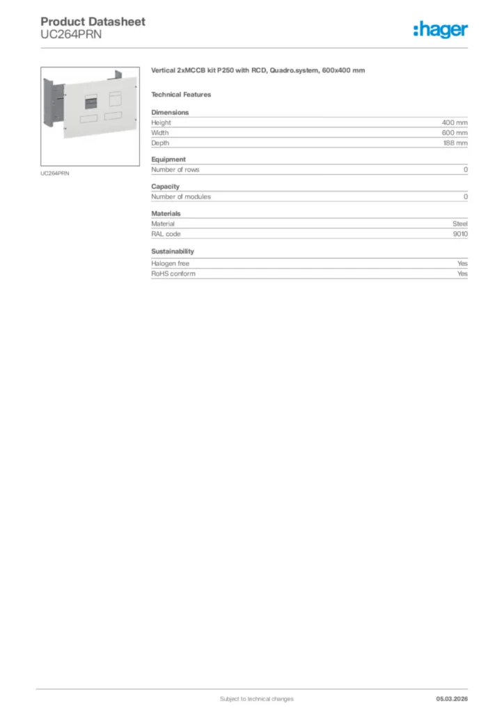 Image Hager Product data sheet UC264PRN  | Hager Africa