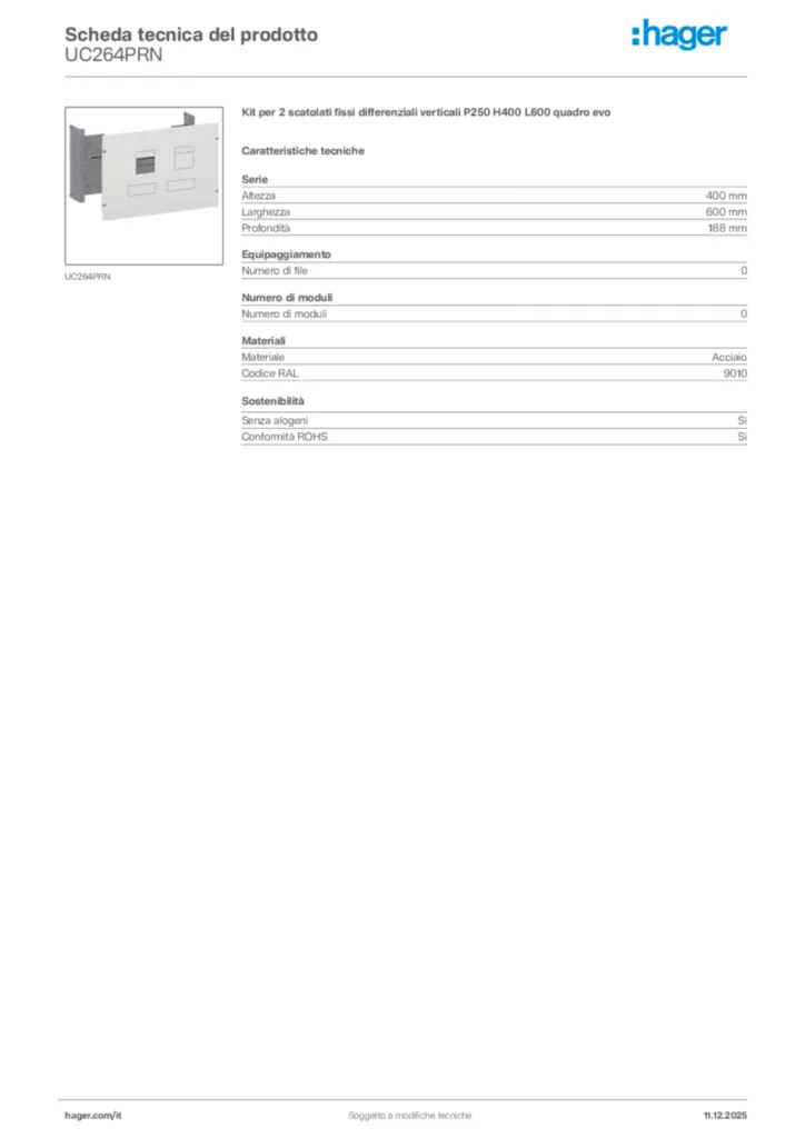 Immagine Hager Scheda tecnica del prodotto UC264PRN | Hager Italia