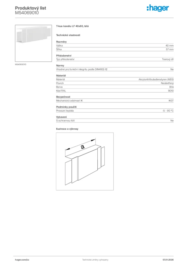 Obrázek Hager Product data sheet M54069010 | Hager