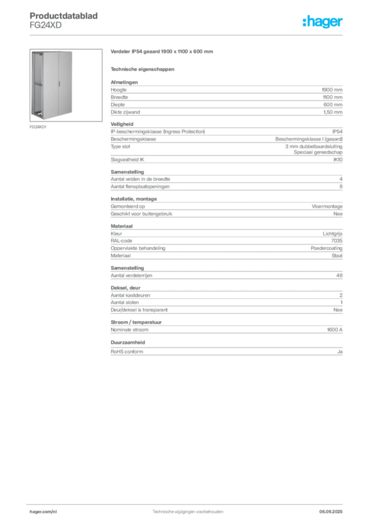 Afbeelding Hager Productdatablad FG24XD | Hager Nederland
