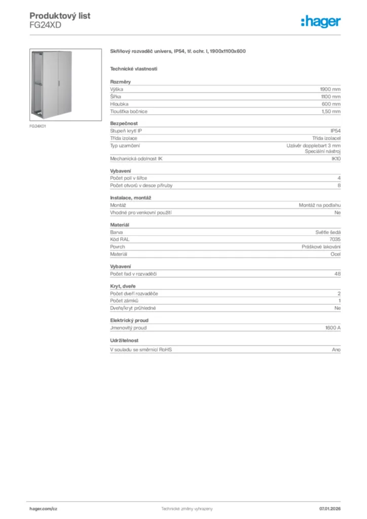 Obrázek Hager Product data sheet FG24XD | Hager