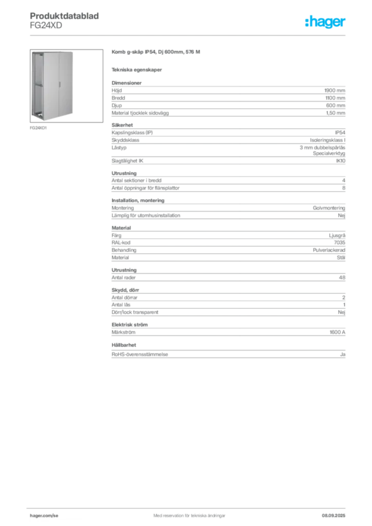 Bild Hager Produktdatablad FG24XD | Hager Sverige