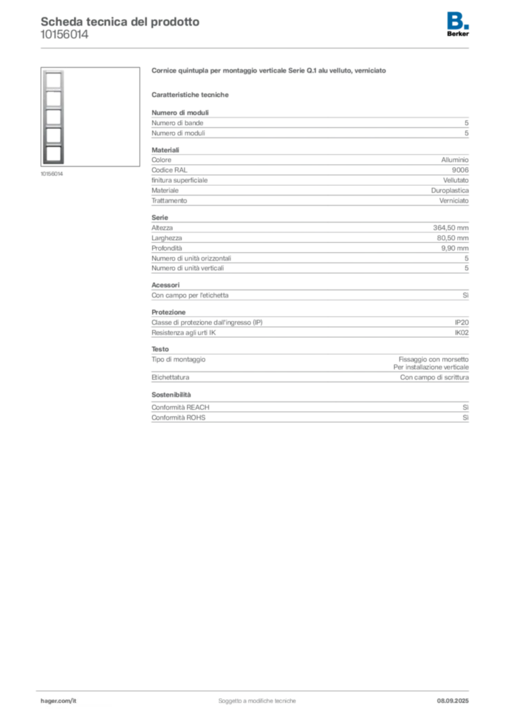 Immagine Berker Scheda tecnica del prodotto 10156014 | Hager Italia