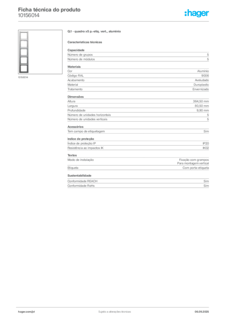 Imagem Hager Ficha técnica do produto 10156014 | Hager Portugal