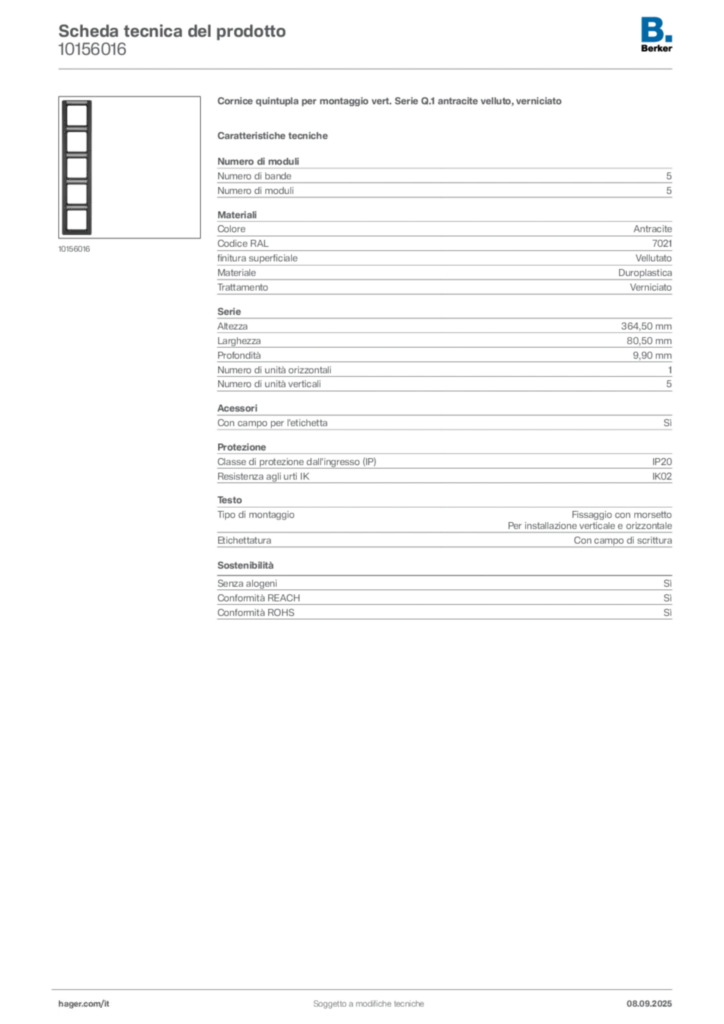 Immagine Berker Scheda tecnica del prodotto 10156016 | Hager Italia