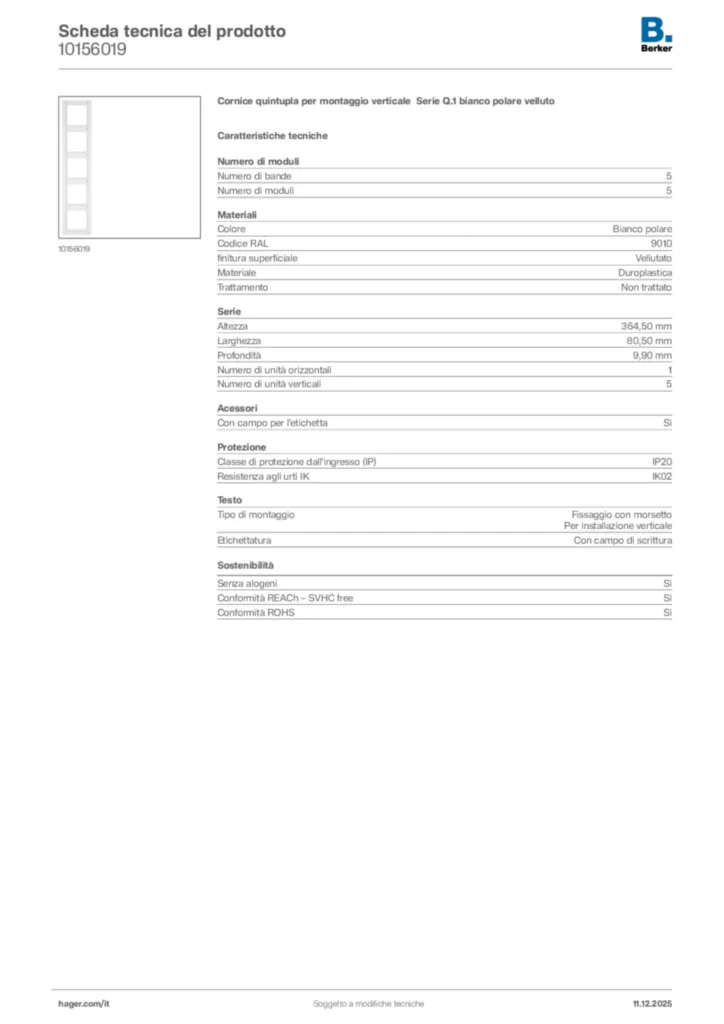Immagine Berker Scheda tecnica del prodotto 10156019 | Hager Italia