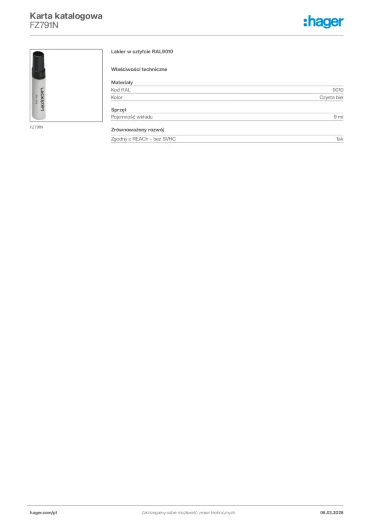 Zdjęcie Hager Karta katalogowa FZ791N | Hager Polska