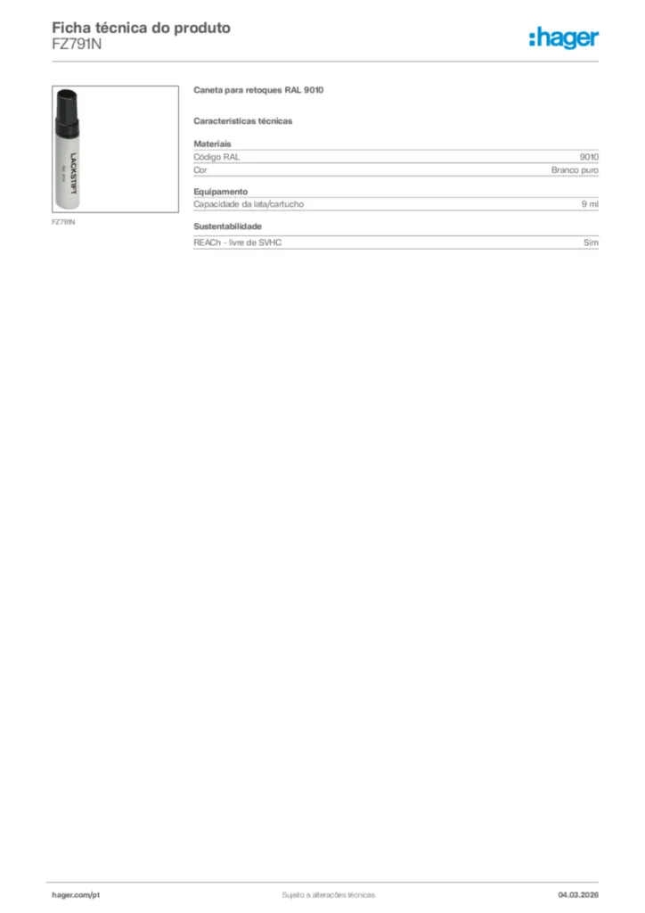 Imagem Hager Ficha técnica do produto FZ791N | Hager Portugal