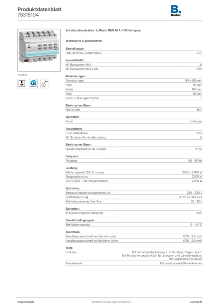 Bild Berker Produktdatenblatt 75318104 | Hager Deutschland