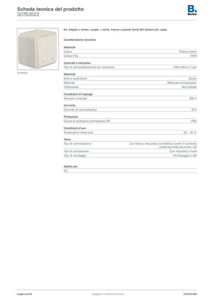 Immagine Berker Scheda tecnica del prodotto 30753522 | Hager Italia