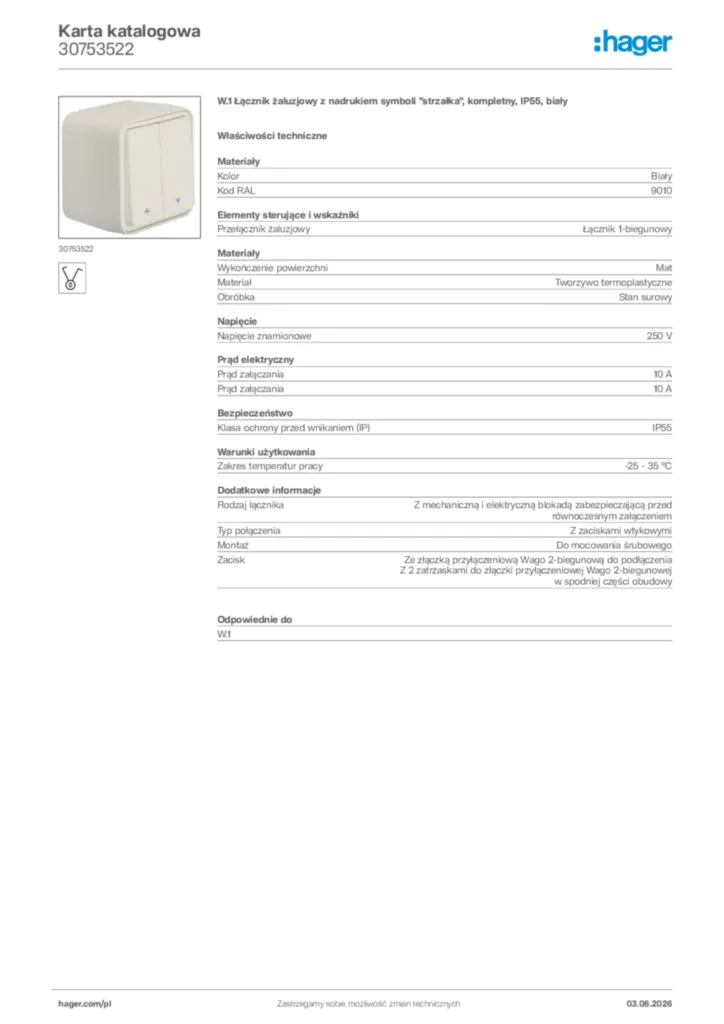 Zdjęcie Hager Karta katalogowa 30753522 | Hager Polska