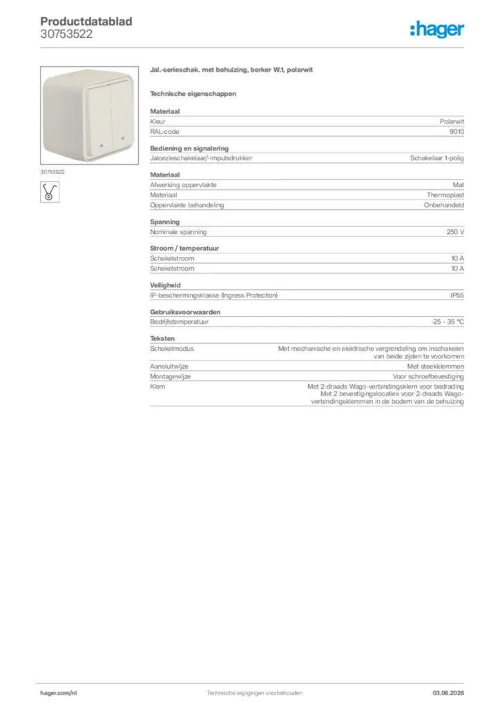 Afbeelding Hager Productdatablad 30753522 | Hager Nederland