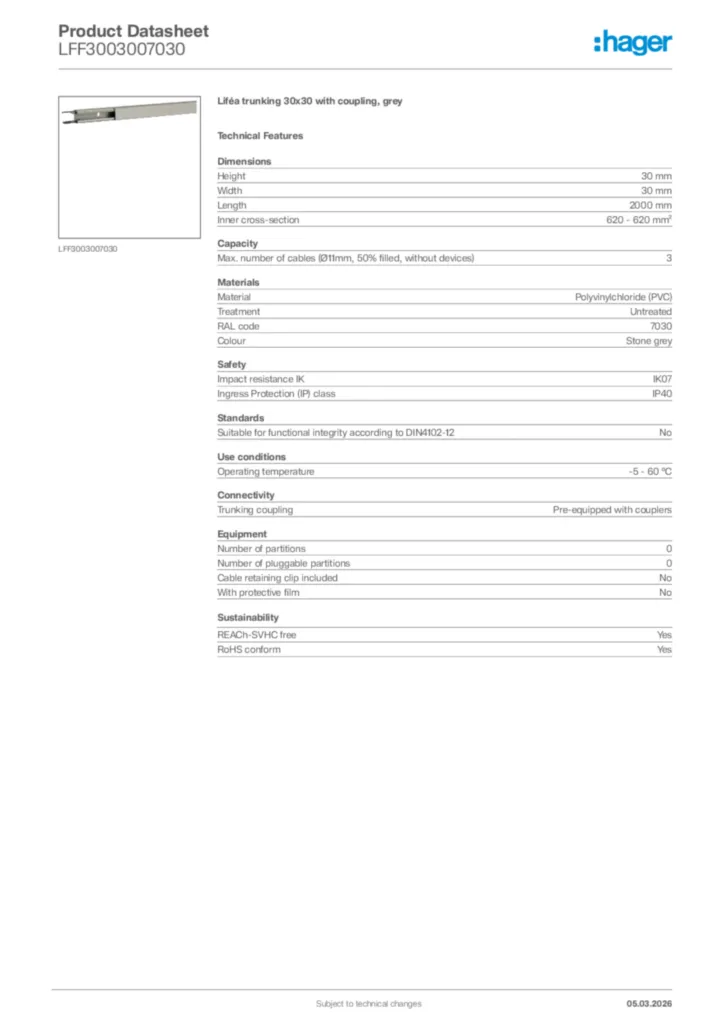 Image Hager Product data sheet LFF3003007030  | Hager Africa