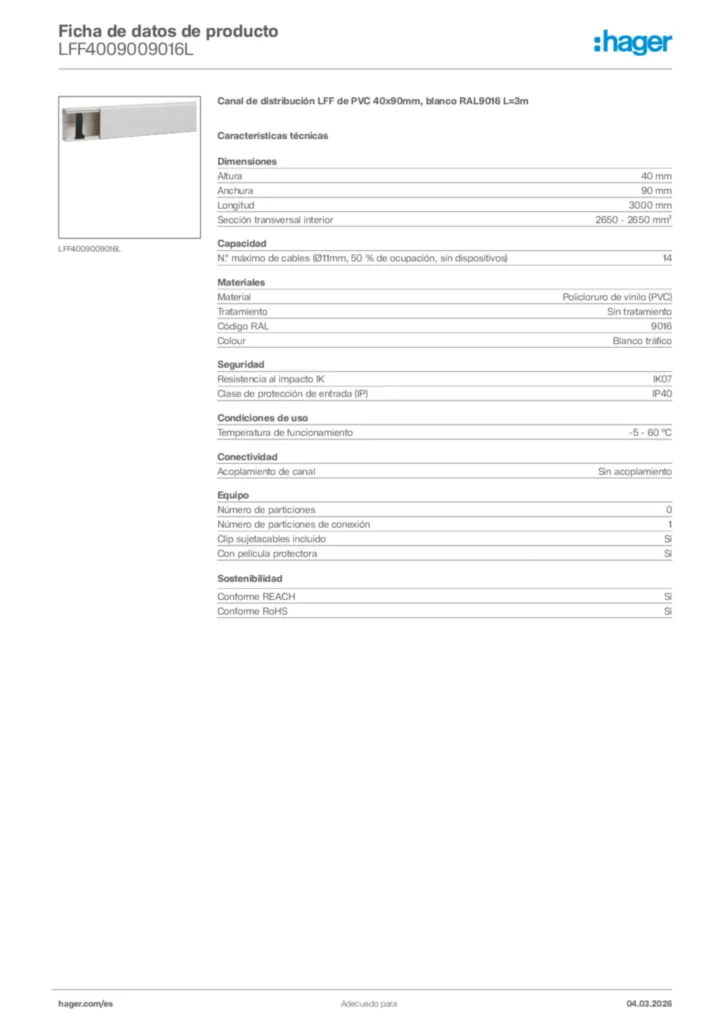 Imagen Hager Ficha de datos de producto LFF4009009016L | Hager España