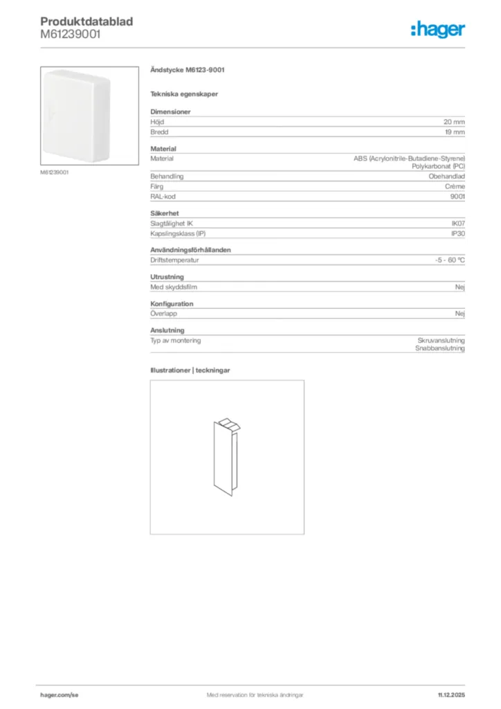 Bild Hager Produktdatablad M61239001 | Hager Sverige
