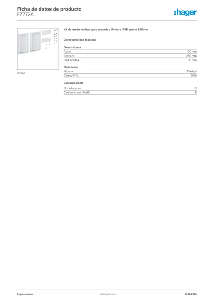 Imagen Hager Ficha de datos de producto FZ772A | Hager España