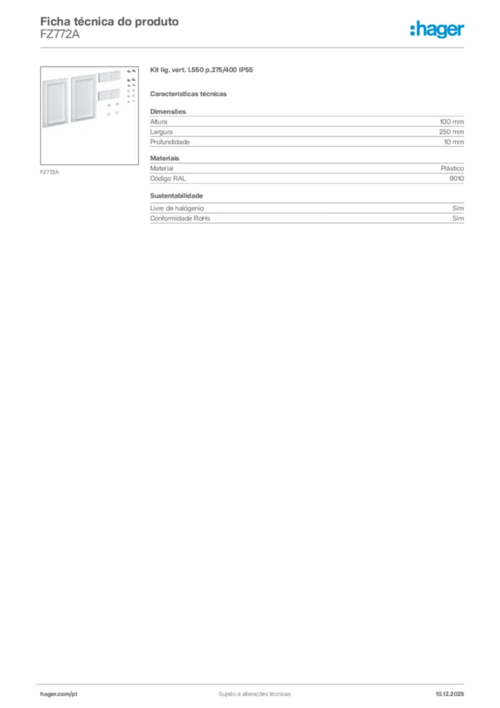 Imagem Hager Ficha técnica do produto FZ772A | Hager Portugal