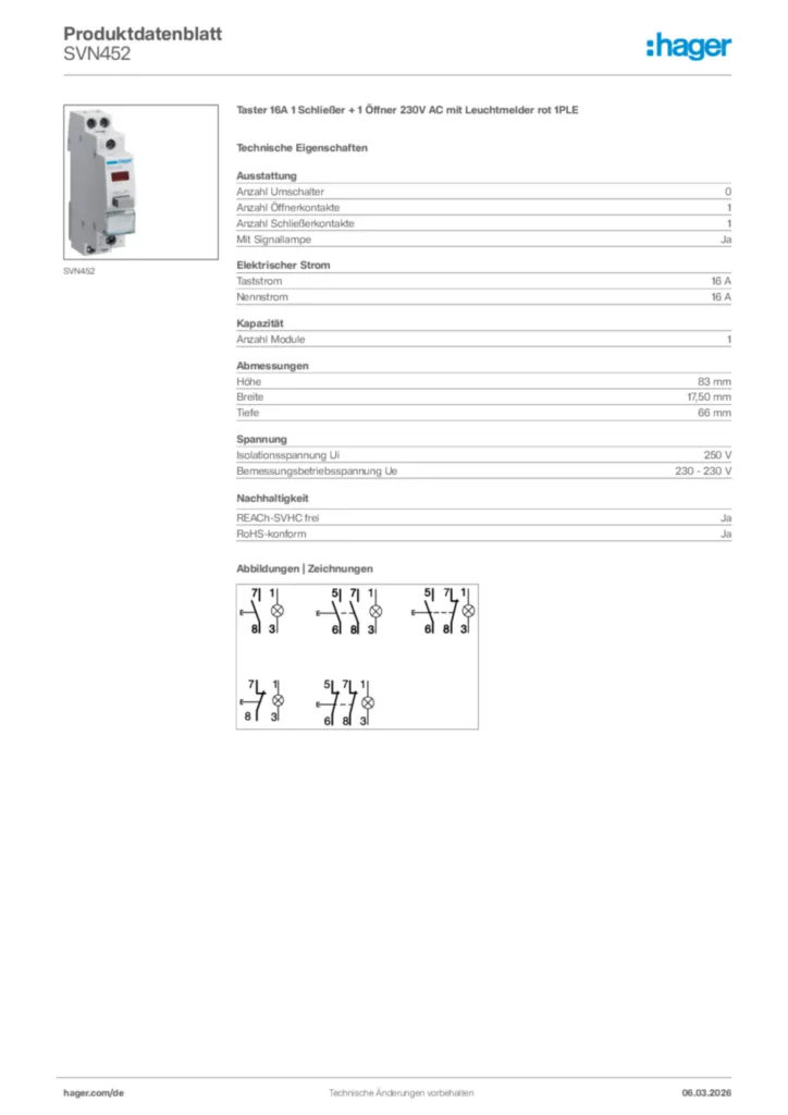 Bild Hager Produktdatenblatt SVN452 | Hager Deutschland