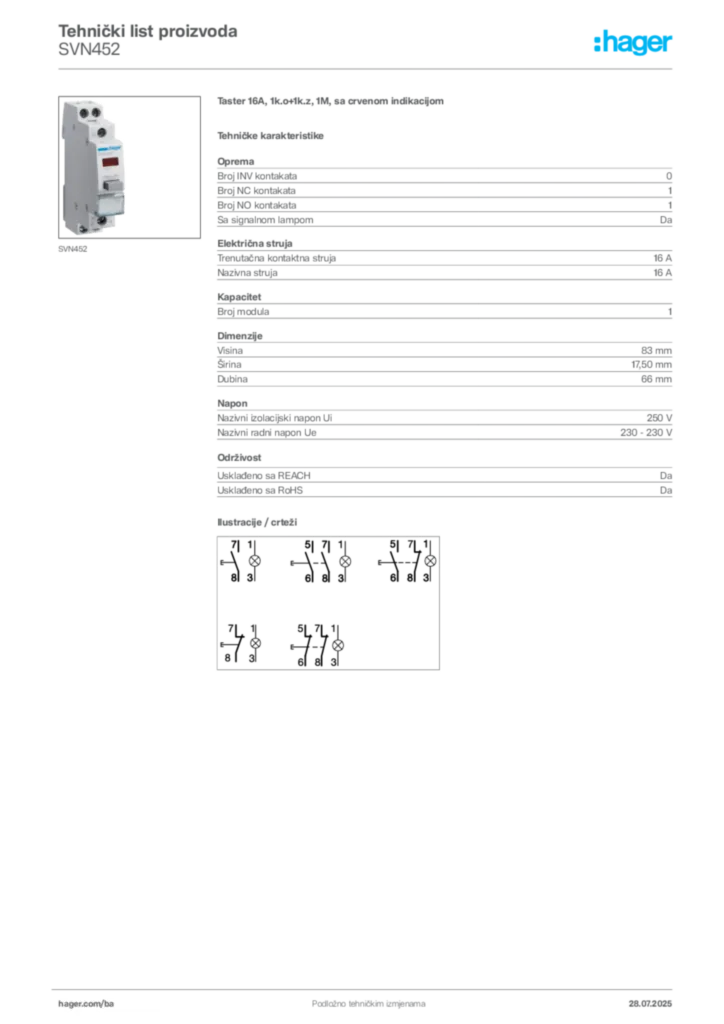 Slika Hager Product data sheet SVN452  | Hager