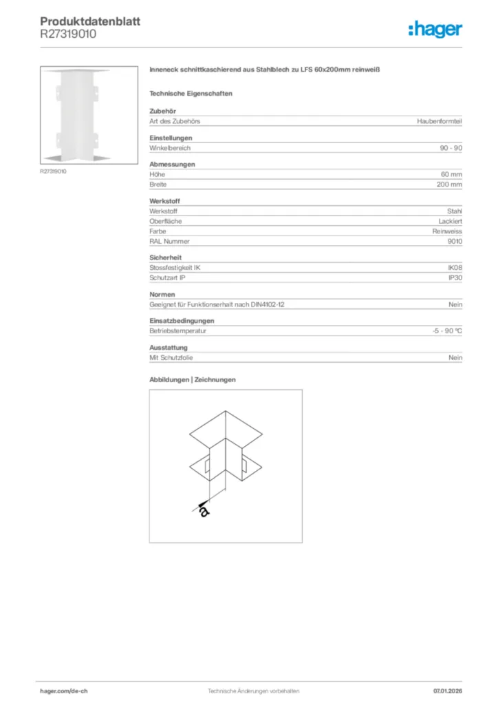 Bild Hager Produktdatenblatt R27319010 | Hager Schweiz