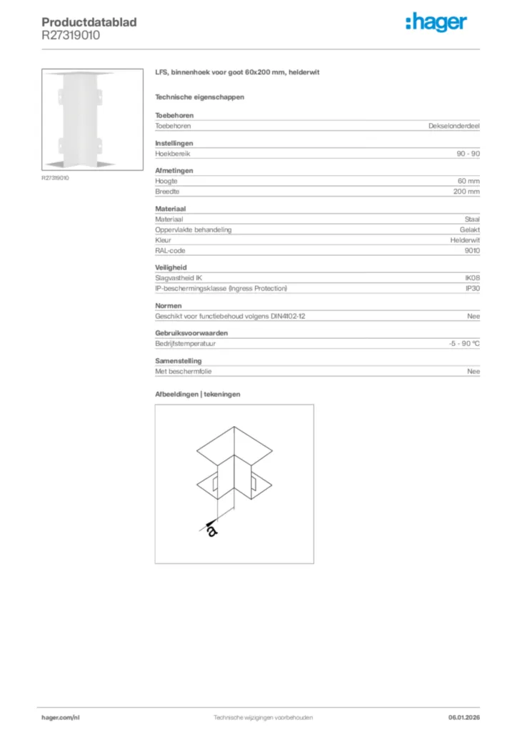 Afbeelding Hager Productdatablad R27319010 | Hager Nederland