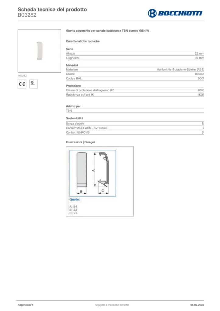 Immagine Bocchiotti Scheda tecnica del prodotto B03282 | Hager Italia