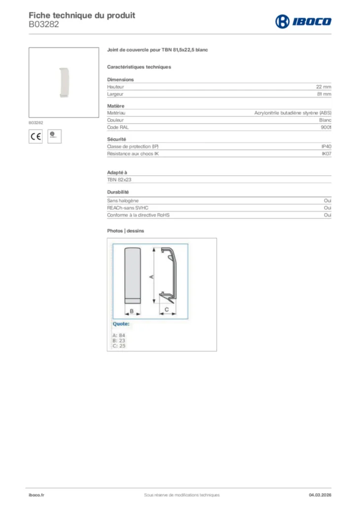 Image Iboco Fiche technique du produit B03282 | Hager France