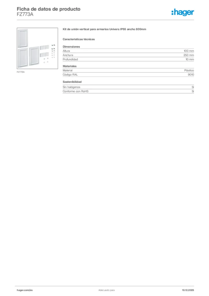 Imagen Hager Ficha de datos de producto FZ773A | Hager España