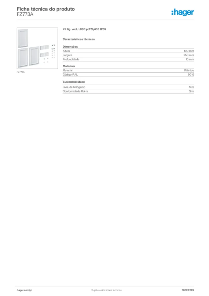 Imagem Hager Ficha técnica do produto FZ773A | Hager Portugal