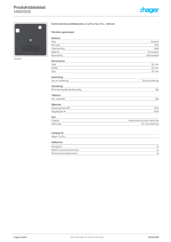 Bild Hager Produktdatablad 14961606 | Hager Sverige