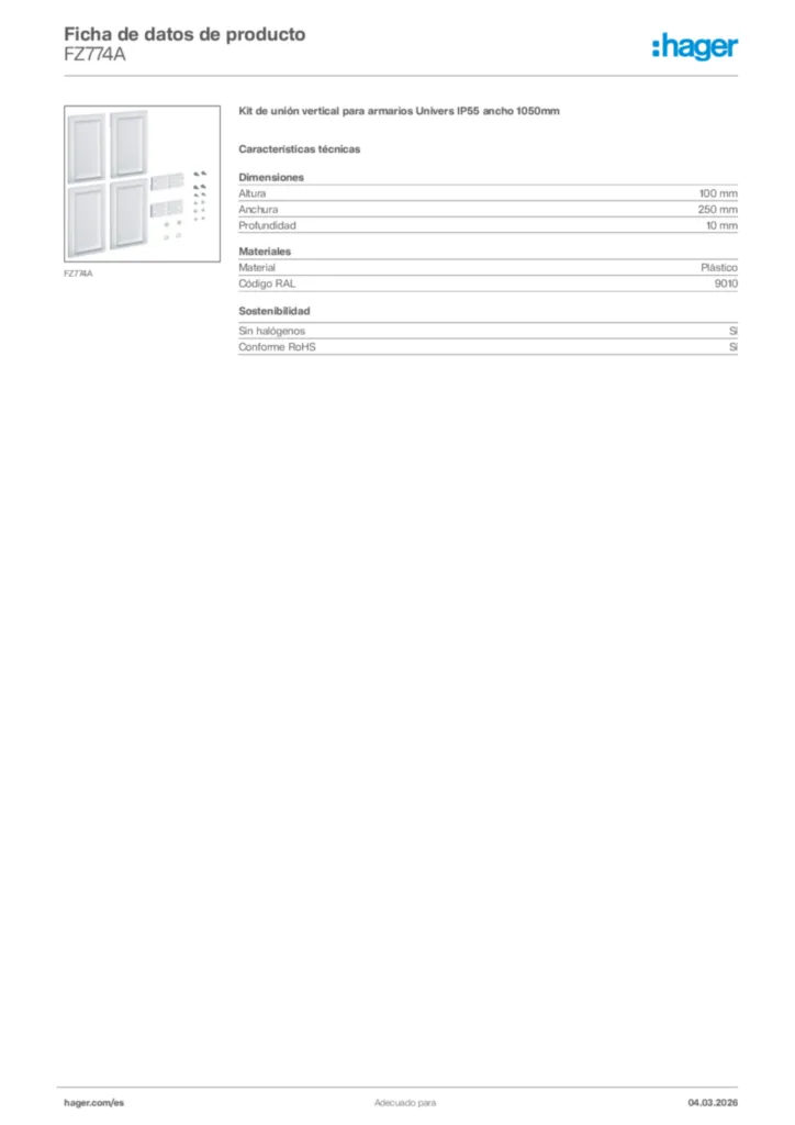 Imagen Hager Ficha de datos de producto FZ774A | Hager España