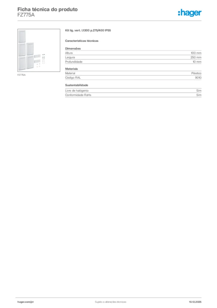Imagem Hager Ficha técnica do produto FZ775A | Hager Portugal