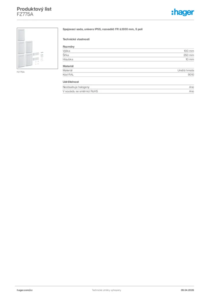 Obrázek Hager Product data sheet FZ775A | Hager