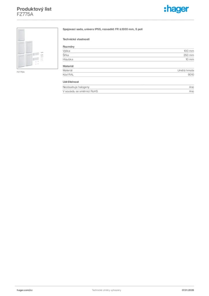 Obrázek Hager Product data sheet FZ775A | Hager