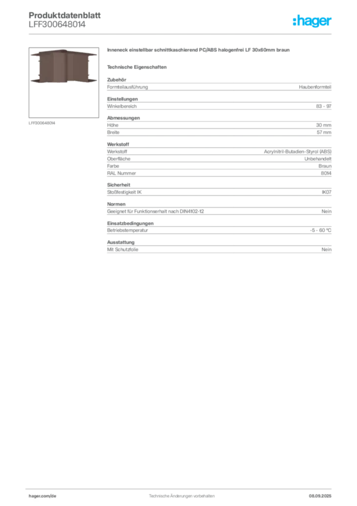 Bild Hager Produktdatenblatt LFF300648014 | Hager Deutschland