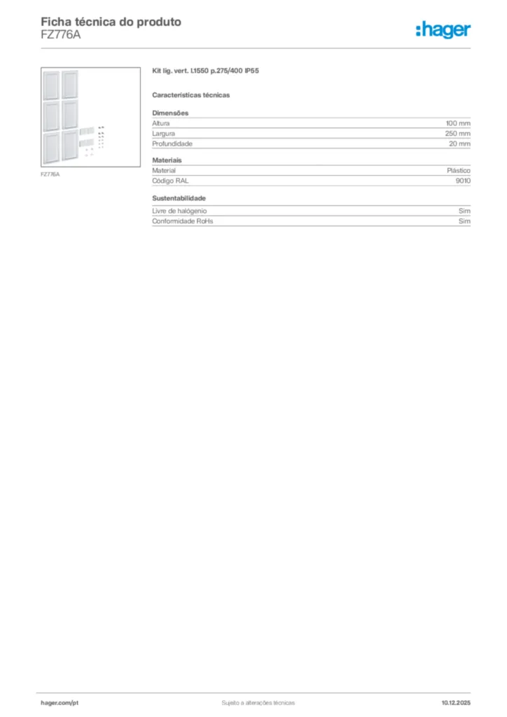 Imagem Hager Ficha técnica do produto FZ776A | Hager Portugal