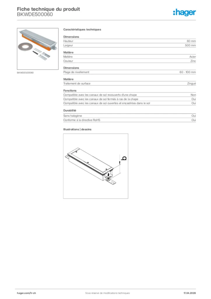 Image Hager Fiche technique du produit BKWDE500060 | Hager Suisse