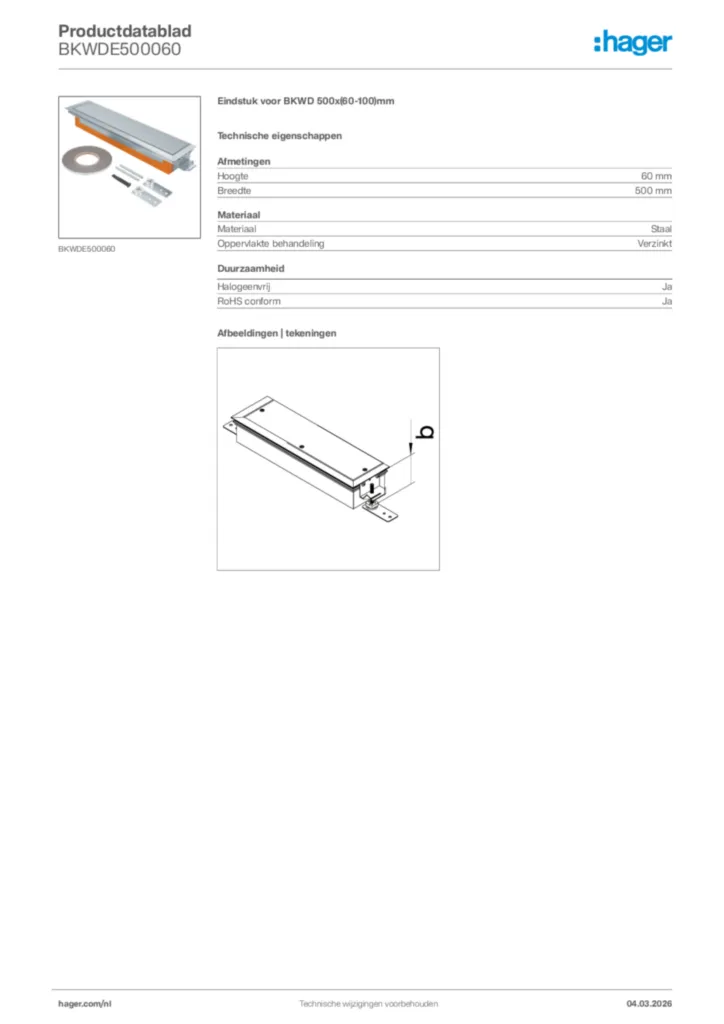 Afbeelding Hager Productdatablad BKWDE500060 | Hager Nederland