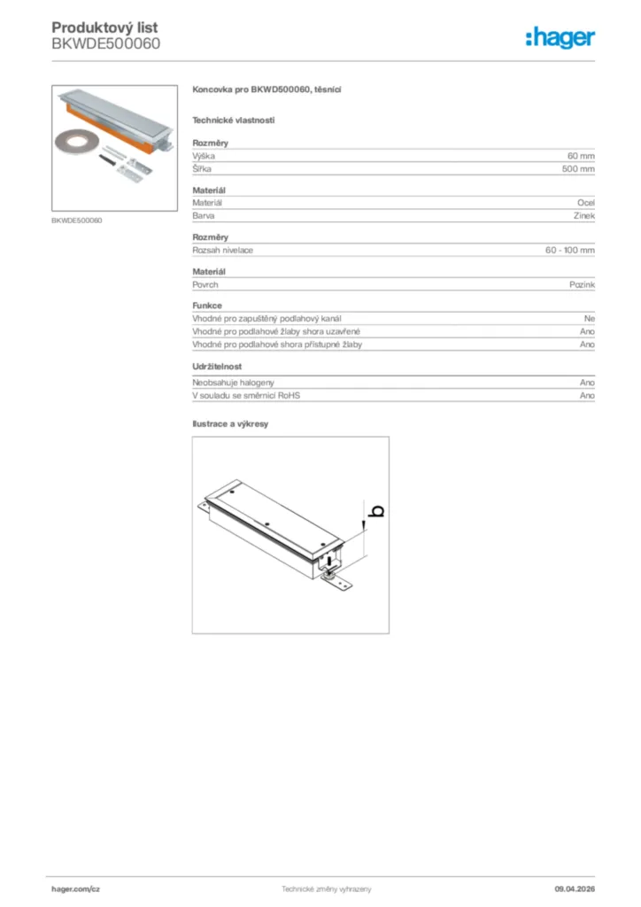 Obrázek Hager Product data sheet BKWDE500060 | Hager