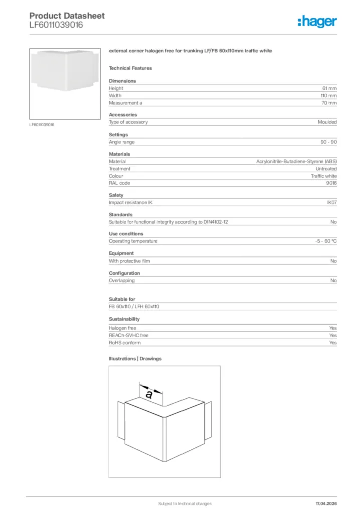 Image Hager Product data sheet LF6011039016  | Hager Africa