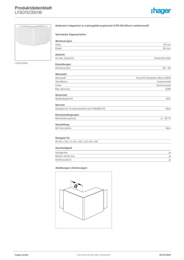 Bild Hager Produktdatenblatt LF6011039016 | Hager Deutschland
