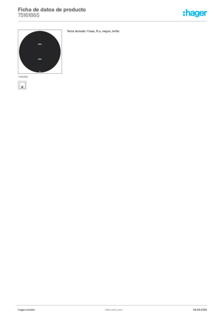 Imagen Hager Ficha de datos de producto 75161865 | Hager España