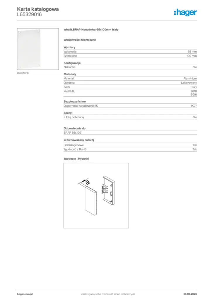 Zdjęcie Hager Karta katalogowa L65329016 | Hager Polska