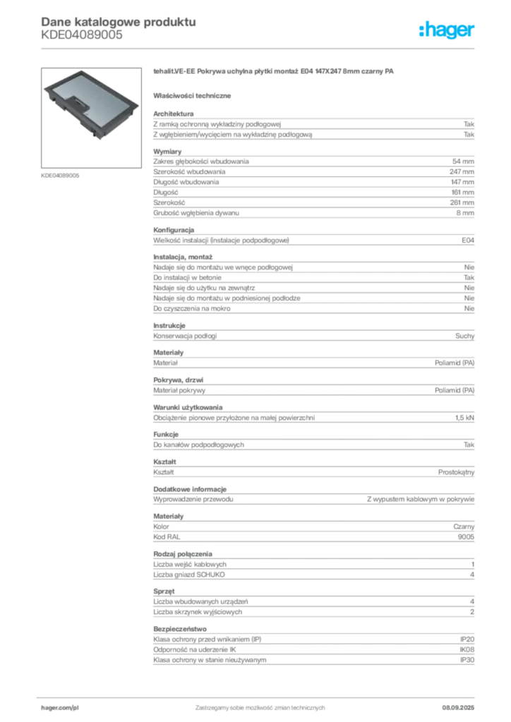 Zdjęcie Hager Dane katalogowe produktu KDE04089005 | Hager Polska